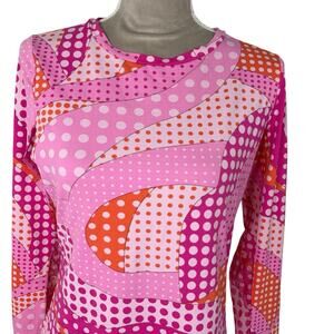 IBKUL Top Women Medium Crew Neck Long Mesh Sleeve Orange Pink UPF50 Anti-Odor